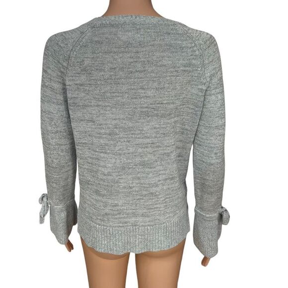 LOFT Sweater Pale Gray Silver Sparkle Bell Sleeve Thin Knit Raglan cotton size S - Picture 3 of 7